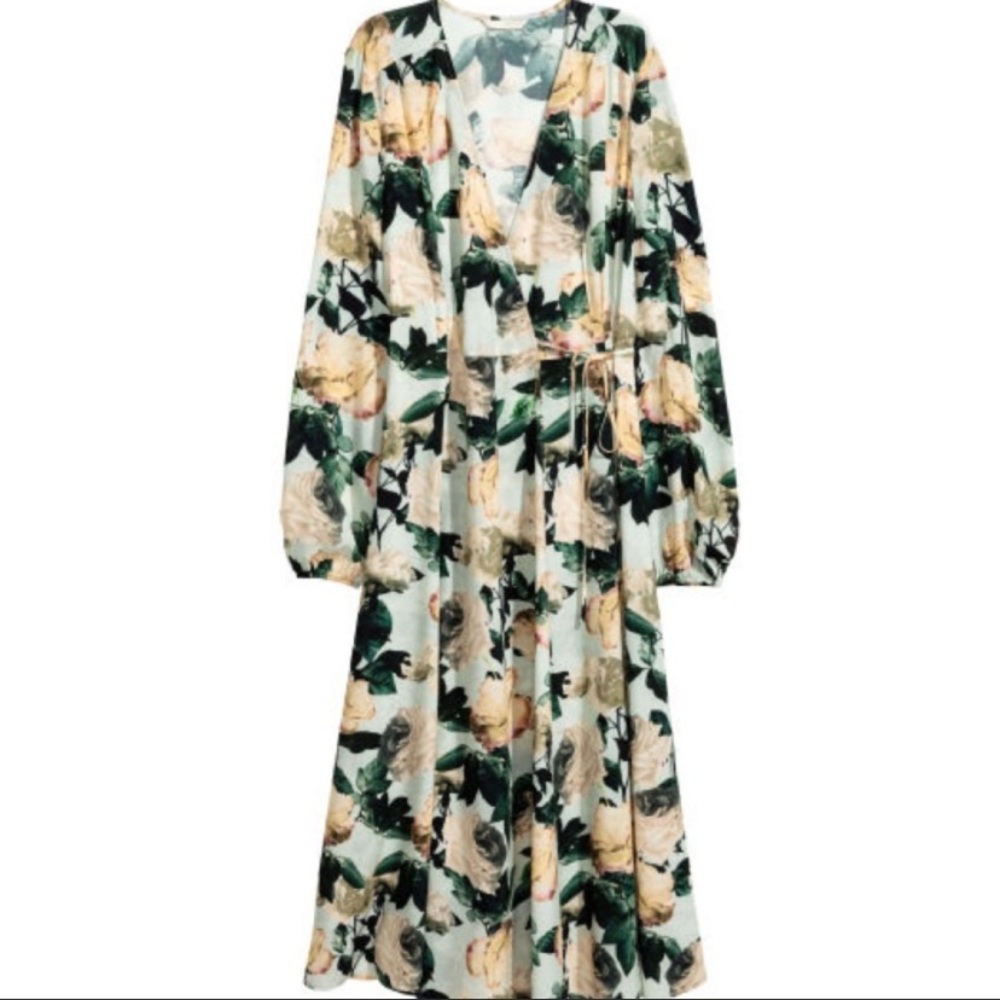 H&M Yellow, Green, Cream, Floral Wrap Dress.